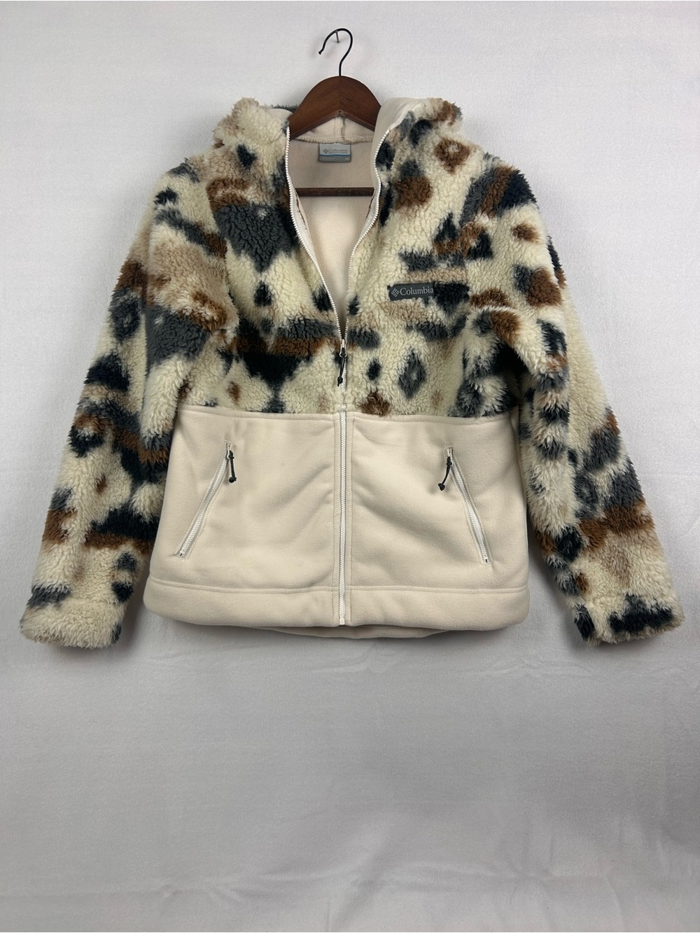 Columbia Winter Pass Sherpa Hooded Fleece Jacket Cream Print Women’s M